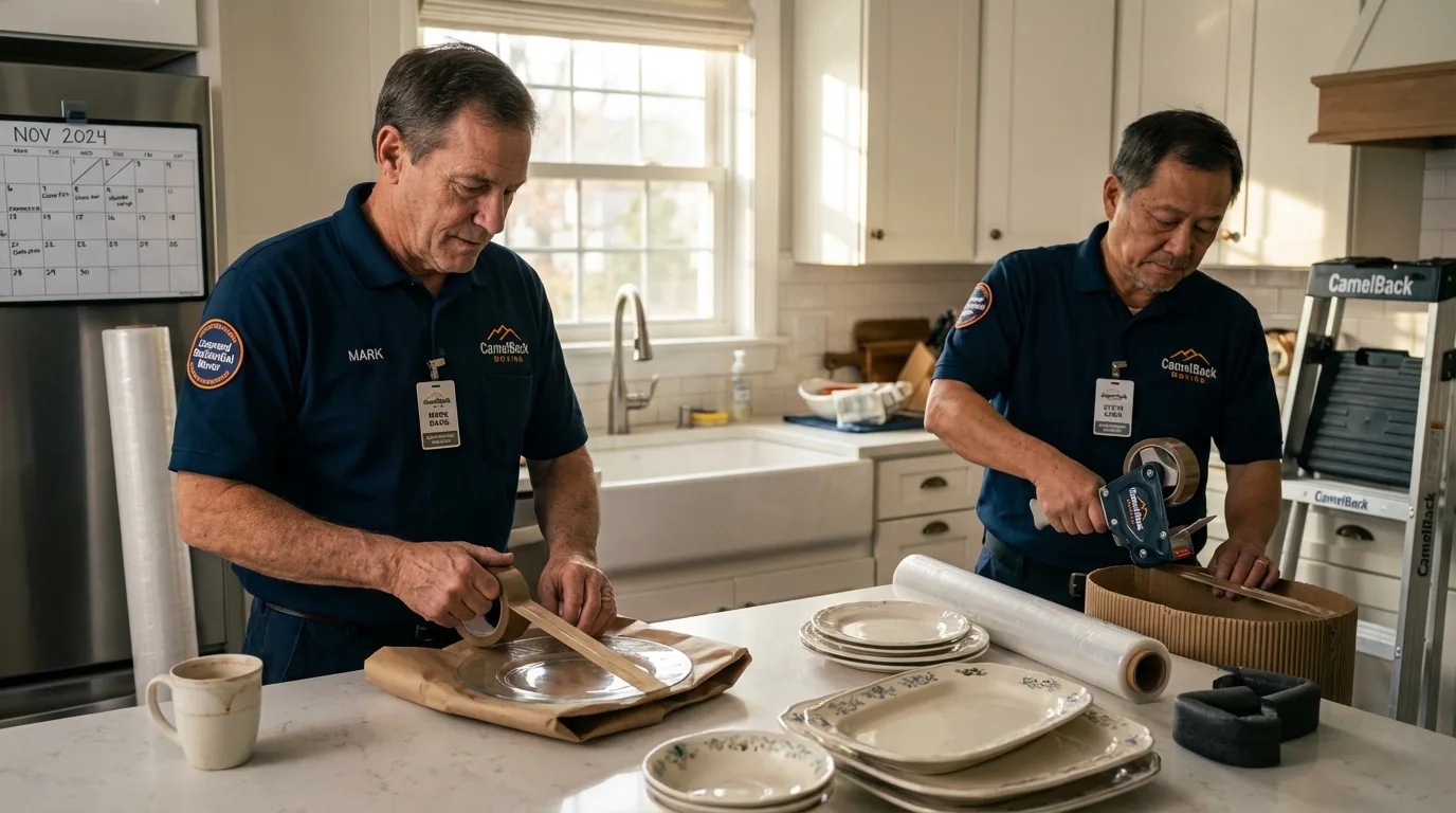 Professional crew packing kitchen dishware in Pine Beach, NJ